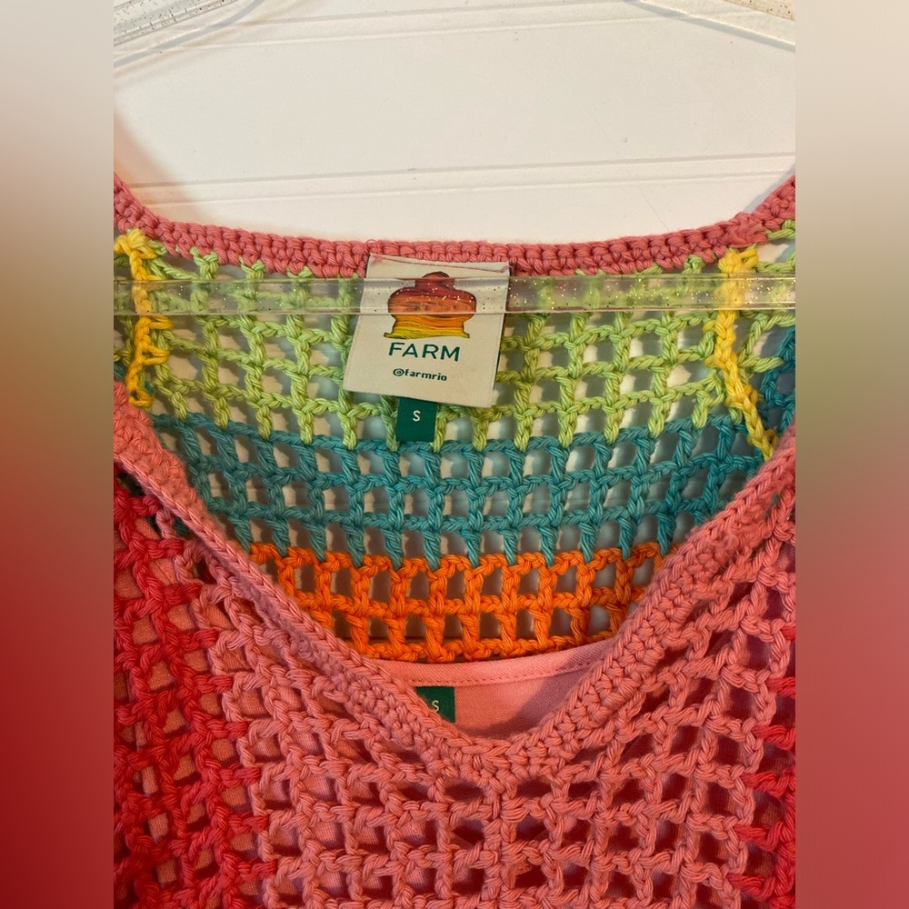 Farm Rio Multicolor Crocheted Cotton Dress NWOT Small - Picture 5 of 14